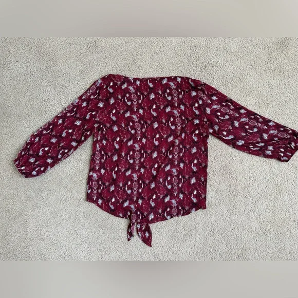 West Kei Burgundy Patterned Blouse • Elegant Print • Size S - Picture 9 of 10